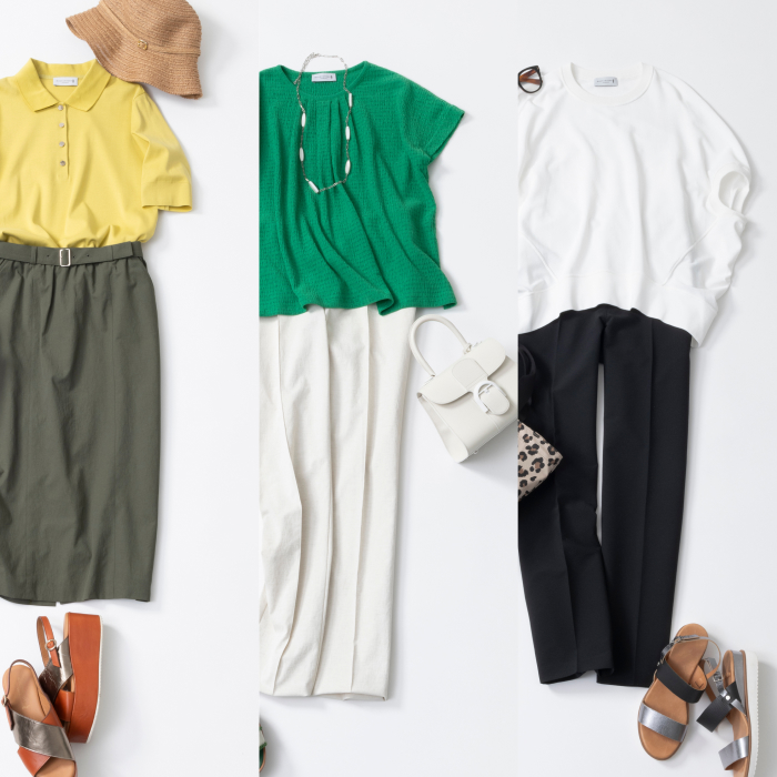 【24 Spring&Summer Styling by 冨張 愛 #06】
洒落感、快適、着痩せに効く!「本命トップス」3選